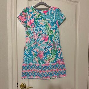 Lilly Pulitzer Bianca Stretch Dress Romper, Coral Bay Pink Blue